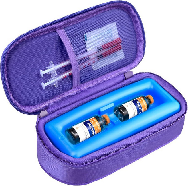 냉장고용 크룩서 인슐린 바이알 홀더 펩타이드 케이스 프로텍터 및 GLP-1 정리용 표준 10ml U-100 의약품 보관 9-슬롯 검은색스팩 없음, Vial Cooler-purple