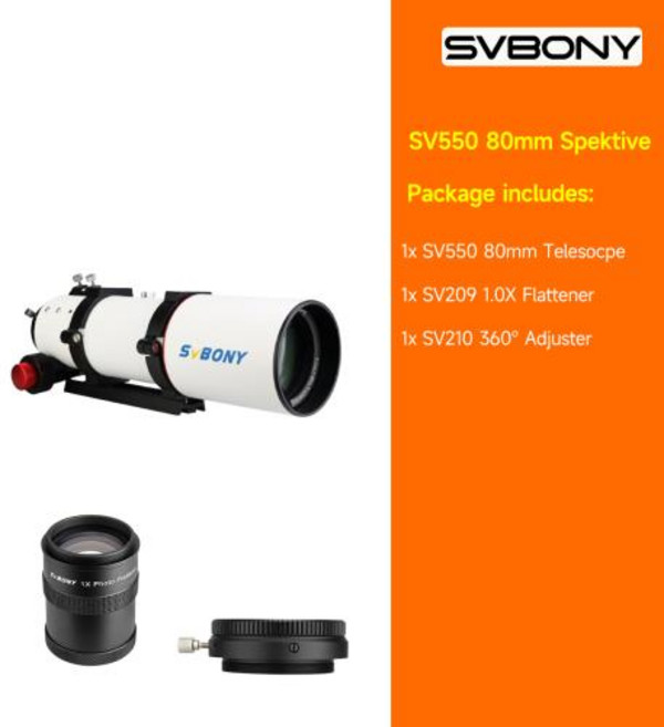 Svbony SV550 80/122mm APO 망원경 FPL51 깊은 하늘 천체 시각 관측 아포크로매틱 삼중 굴절기 OTA, [01] 80mm-Flattener-CAA