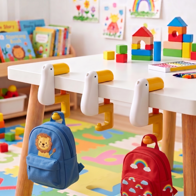 가득채움 귀여운 오리 무타공 책상 가방걸이 후크 세트, 화이트, 3개