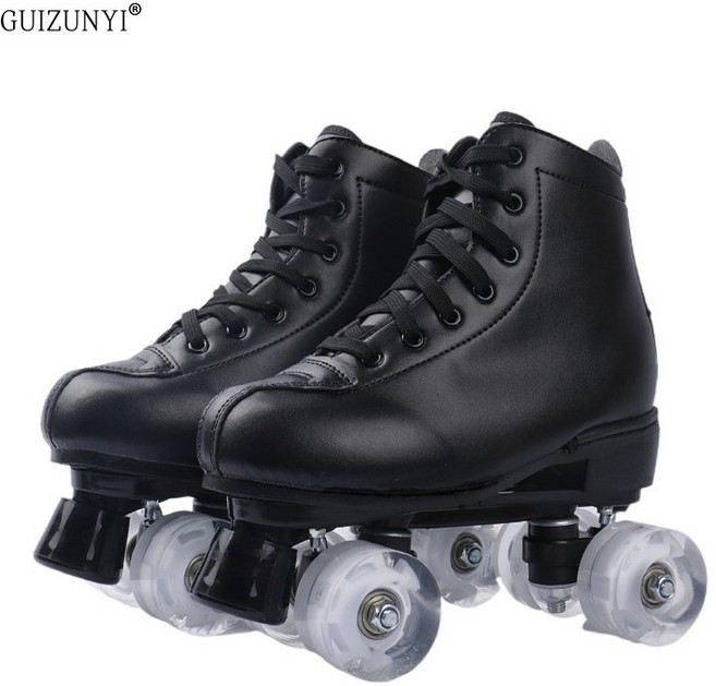 스피드 플래시 성인 슈즈 취미용 바퀴 롤러 스케이트, 44, D.블랙 가죽  화이트 휠