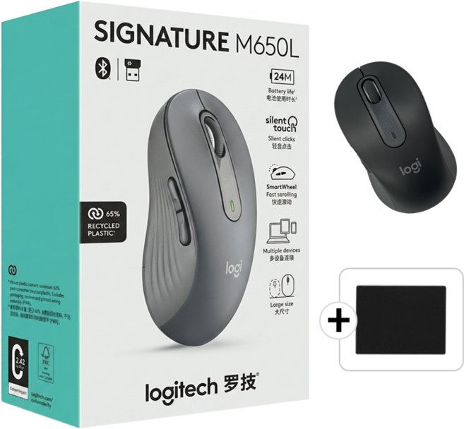 로지텍 M650 SIGNATURE 무소음 무선 마우스 M650L 병행+스토리링크 패드, +스토리링크 마우스 패드, 로지텍 M650L_그래파이트