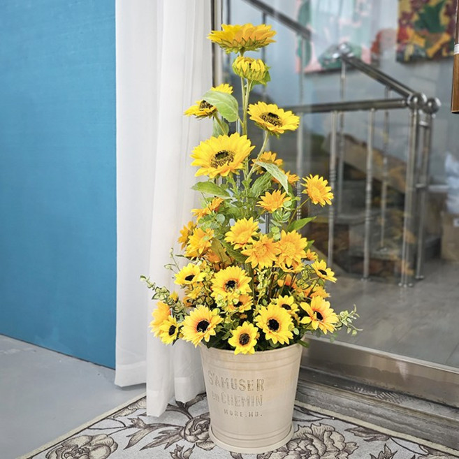 늘솜아뜰리에 대형 해바라기 화분 조화 이사 개업식 집들이 복들어오는 선물, 대, 1개