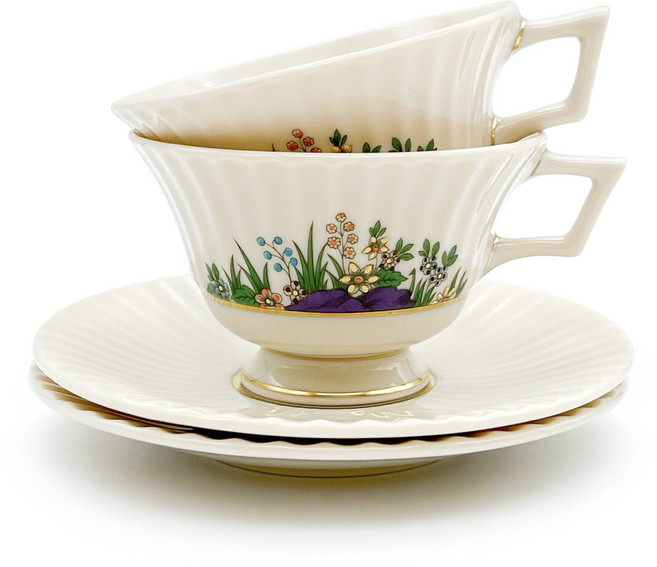 Antique 레녹스 러틀리지 찻잔 듀오 앤틱 빈티지카페 커피잔 예쁜잔 티타임, 1세트, 아이보리