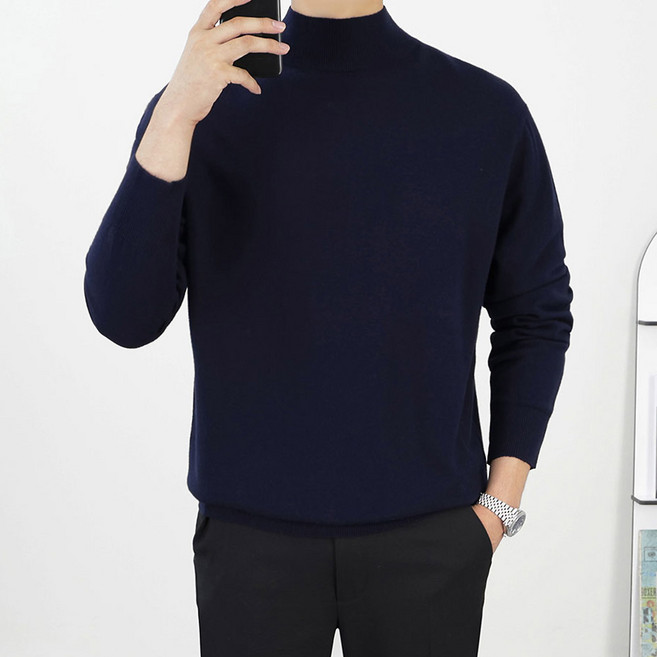 로코비전 남성용 부드러운 반폴라 목폴라 니트스웨터