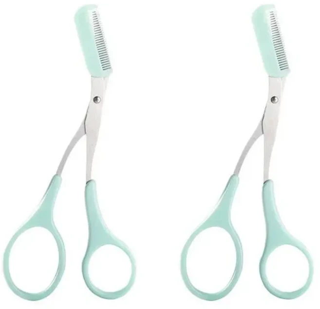 1/2/3/4pcs 눈썹 면도기 가위 초보자를 위한 스테인레스 스틸 안전 긁힘 방지 트리머 초승달 모양의 날카로, 08 2pcs Green