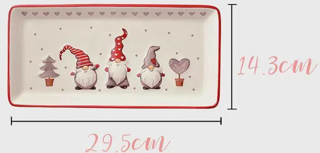 크리스마스그릇 직사각 플레이팅 그릇 도자기접시, 1개