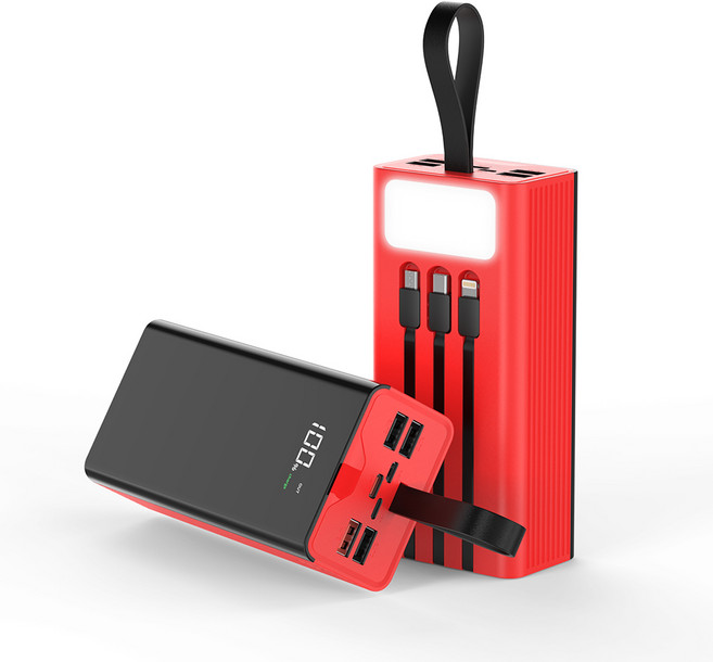 THOUSTA 대용량 보조배터리 50000mAh 고속충전 PD 22.5W 3개 충전선 내장 캠핑용 차박용 멀티단자, 빨강-30000mAh