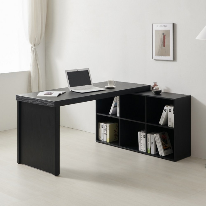 동서가구 벨포네 ㄱ자 책상책장세트 DF921320, 블랙, 블랙