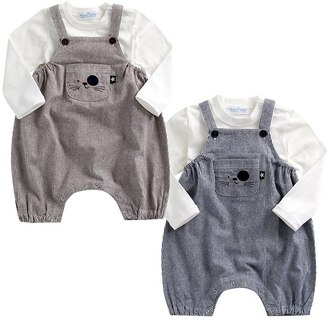 그린베베 국내생산 야옹멜빵 우주복 2종셋트