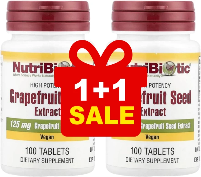 [1+1] 뉴트리바이오틱 그래이푸르트 씨드 자몽 추출물 125mg 타블릿 100정 / 해외직구 미국정품, 2개 - 쿠팡