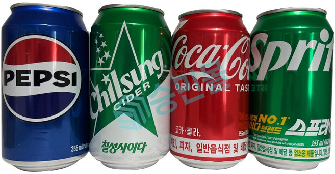뚱캔 업소용 음료 코카콜라 칠성사이다 스프라이트 펩시 355ml x 각 3개씩 총 12캔, 3개