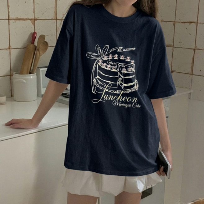 마이쏭 여성 빅사이즈 루즈핏 롱티 머랭케이크박스반팔티