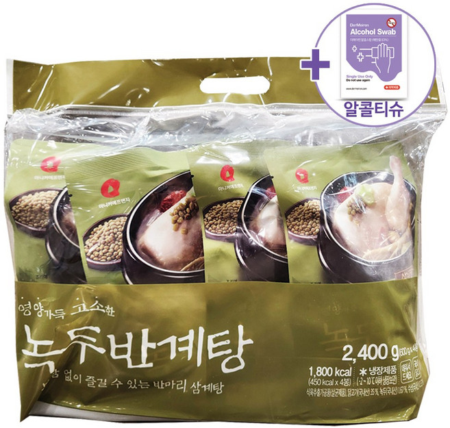마니커 녹두 반계탕 600G 아이스박스포장 더메이런알콜티슈, 4개