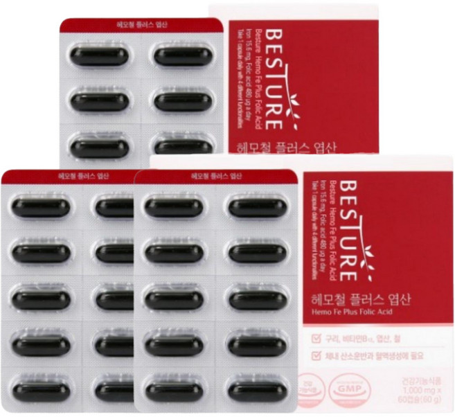 베스처 헤모철 플러스 엽산 60p, 3개, 60g