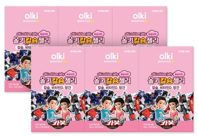 올키X헬로카봇 칼슘젤리 복숭아맛 6박스(90일분) /비타민D/망간, 6개