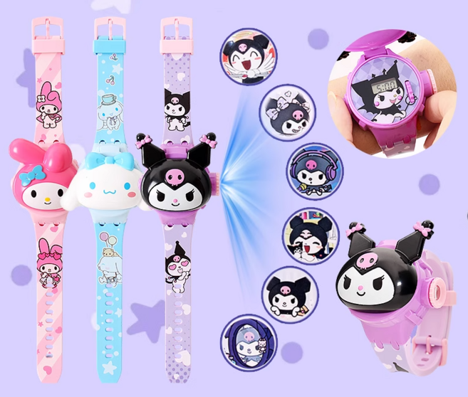 [아띠엘] 산리오 캐릭터 빔 프로젝션 6종 어린이 손목시계 전자시계 시나모롤 마이멜로디 쿠로미, 1개