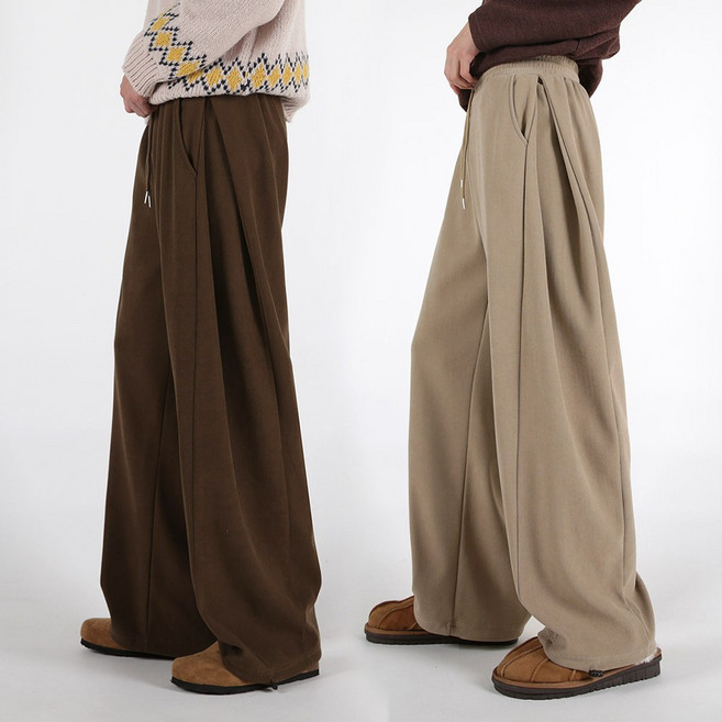 [오버나인] 남자 남성 사이드벌룬 숏 롱 기장 핀턱 밴딩 와이드 바지