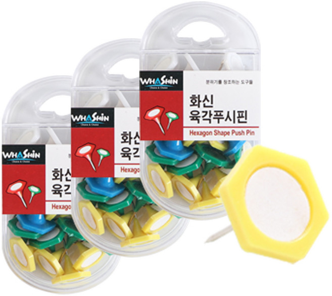 [균일가2500원]육각푸시핀 3SET / 사무용품모음전 데스크 필수템 서류 문서 정리 메모장 고정 압정 압핀