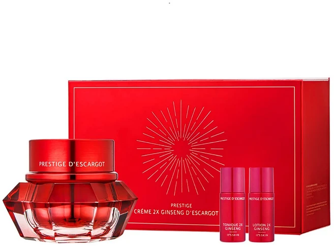 프레스티지 끄렘 2X 진생 데스까르고 60ml + 토니크 25ml + 로씨옹 25ml 화장품세트 선물포장, 1개 - 쿠팡