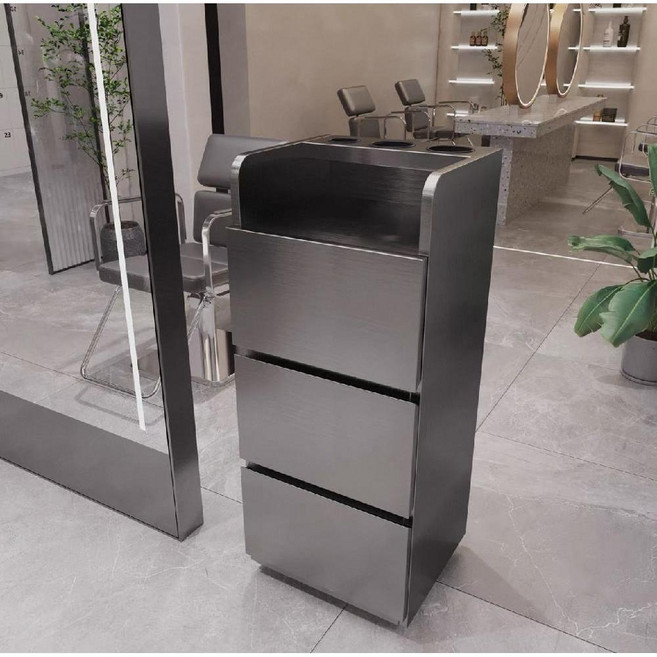 스텐 철제 미니 캐비넷 미송 작업대 스테인레스 수납장, 재고 신속 발송, 0x0x0cm, 라운드 A 실버 3서랍