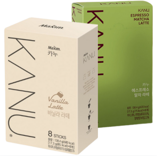 글로벌스토어 카누 라떼 동서 말차 바닐라 커피믹스 혼합 16t, 1박스, 16개입, 17g