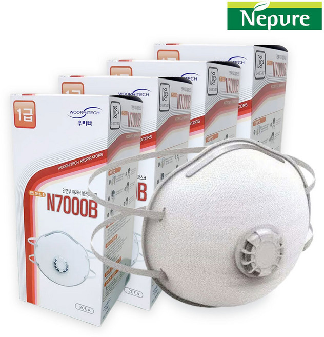 파인텍 1급 방진마스크 산업용 작업용 분진마스크 N7000B 안면부여과식 20개입 4박스, 4세트