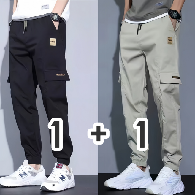 BIKASU 남성 카고바지 밴딩 스판 조거팬츠 빅사이즈 캐주얼 카고팬츠 1+1