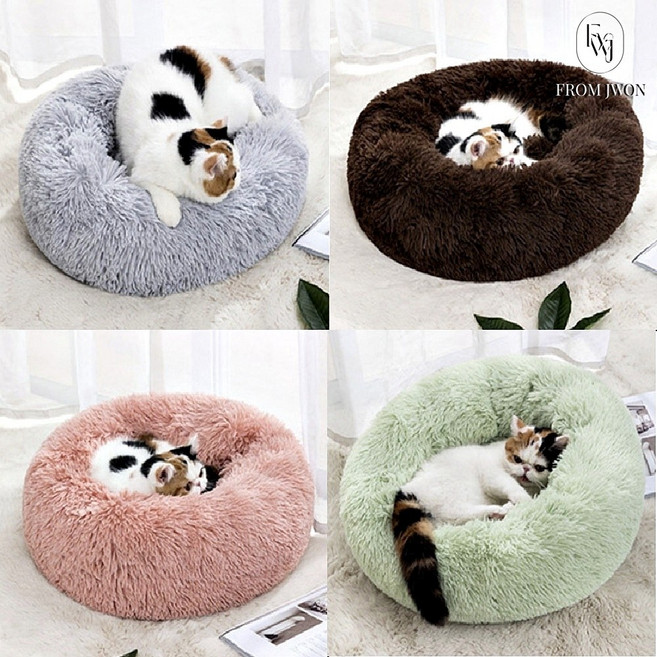 강아지 원형 방석 고양이 빈백 도넛 쿠션 침대 극세사 겨울 반려동물 애견, 핑크, 1개