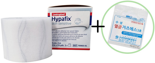 하이파픽스 스킨센스티브 젠틀터치 실리콘 부직반창고 밴드 연약한 피부 5cm x 5m + 거즈, 1개