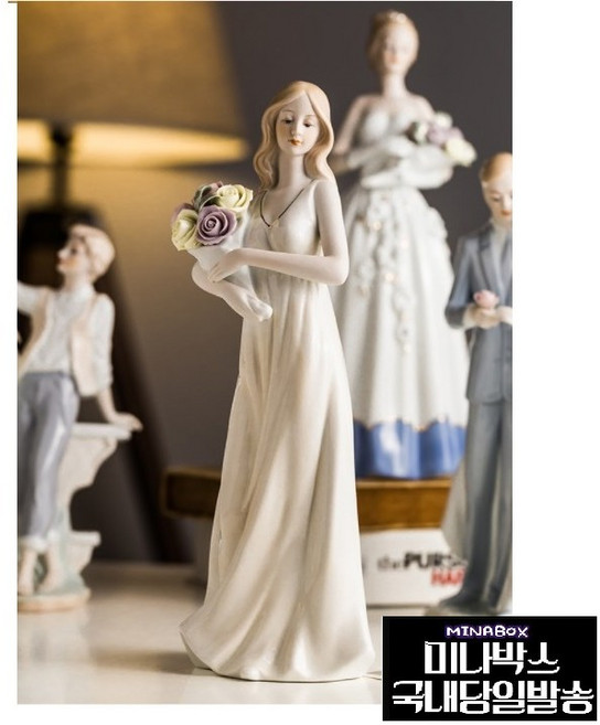 미나박스 도자기 포슬린 피겨린 장식 인형, 44.꽃다발화이트트레스여인