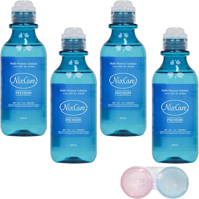 닉스케어 프리미엄 소프트렌즈 세정액 보존액 다목적액, 160ml 4개 (렌즈통1개 증정), 1개, 160ml - 쿠팡