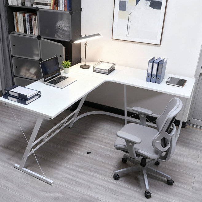 호밍사이 L자형 코너 책상 코너형 사무용 책상 넓은 상판, 화이트