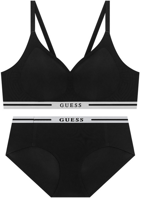 게스언더웨어 올라운드 퓨징 노와이어 브라 팬티 세트 - 블랙