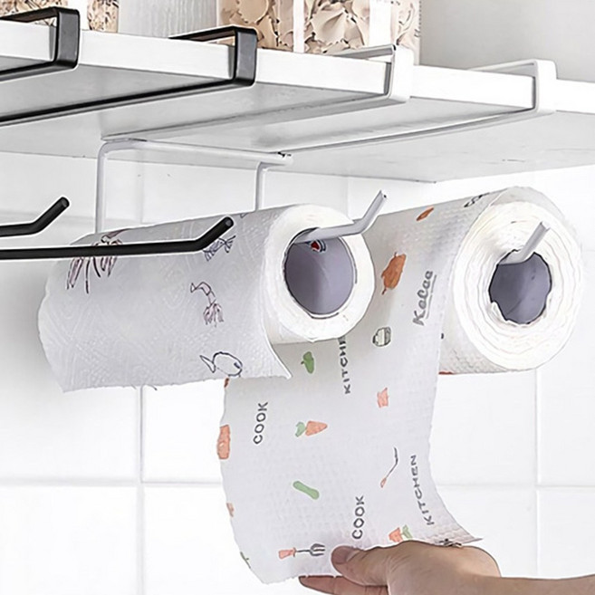 찬장 선반걸이 키친타올 홀더 스틸 행주 걸이 2구, 화이트, 1개