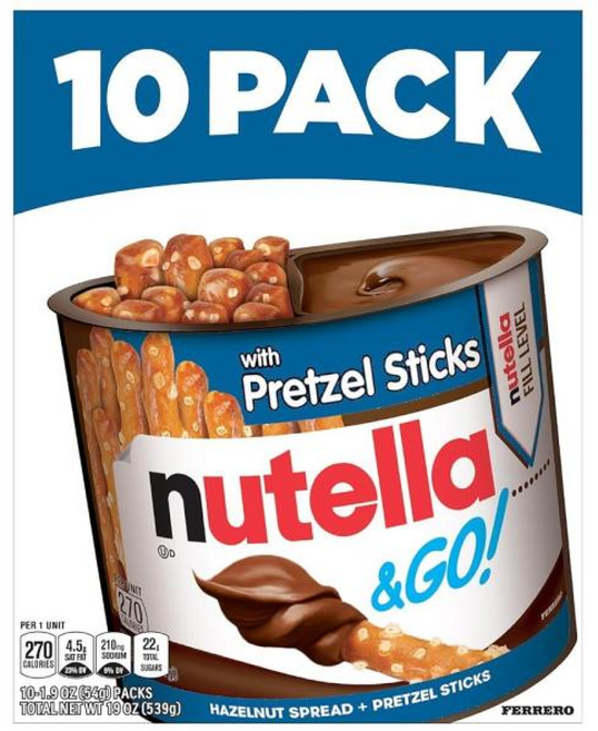 Nutella GO 초콜릿 헤이즐넛 스프레드 코코아 + 프레첼 스틱 스낵 팩 각 (1.9온스)141997, Nutella & GO! 초콜릿 헤이즐넛 스프레드, 코, 53.9g, 10개