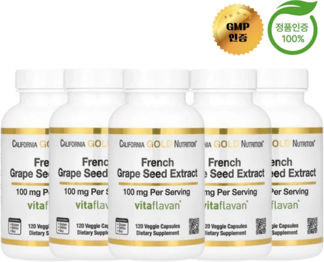 3+2 CGN 프랑스산 포도씨추출물 100mg 캡슐 120정, 5개 - 쿠팡