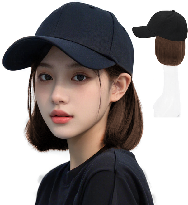 이쁘다샵 가발위드 단발 스타일캡 여성 모자가발, 블랙+라이트브라운, 1개