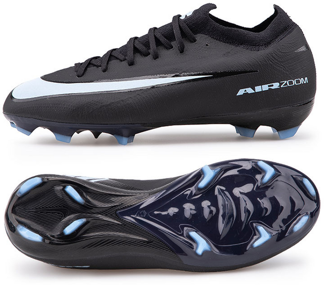 나이키 키즈용 미드나잇블랙 & 블루 포인트 축구화 - 날카로운 방향전환 / 반응형 에어줌 쿠션