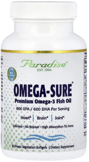 파라다이스허브 Omega Sure 프리미엄 오메가3 피쉬 오일 1000mg 소프트젤 60정, Paradise Herbs, Omega-Sure®,, 1개 - 쿠팡