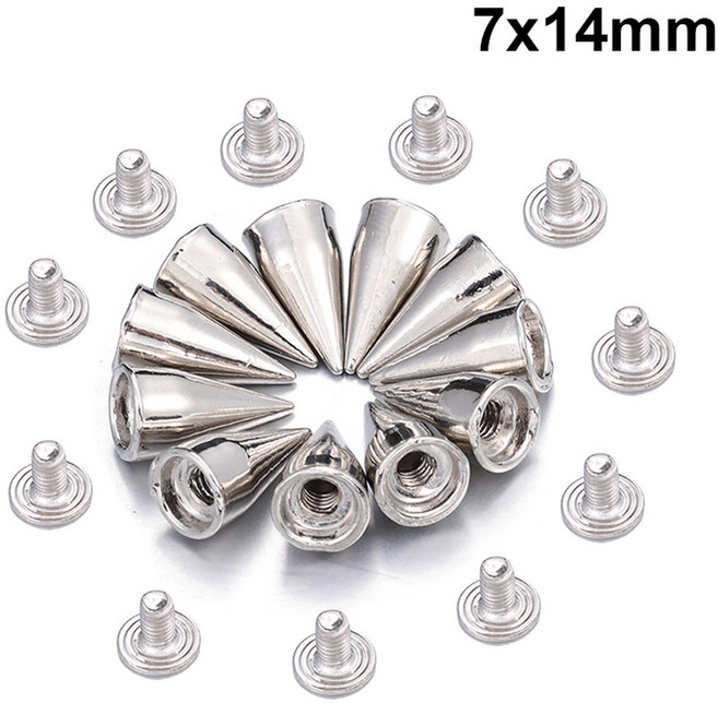 실버 콘 스터드 및 스파이크 금속 더블 캡 리벳 라운드 네일 리벳 DIY 의류 신발 가방 액세서리 도매, 7x14mm, 7x14mm