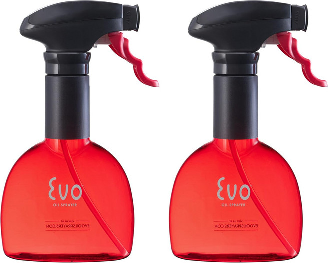 에보 미니 오일 스프레이 병 올리브 식용유 식초용 비 에어로졸 8온스 용량 회전식 노즐 고급 요리 도구 - 식품 안전 재료 숯 2개 세트, Red