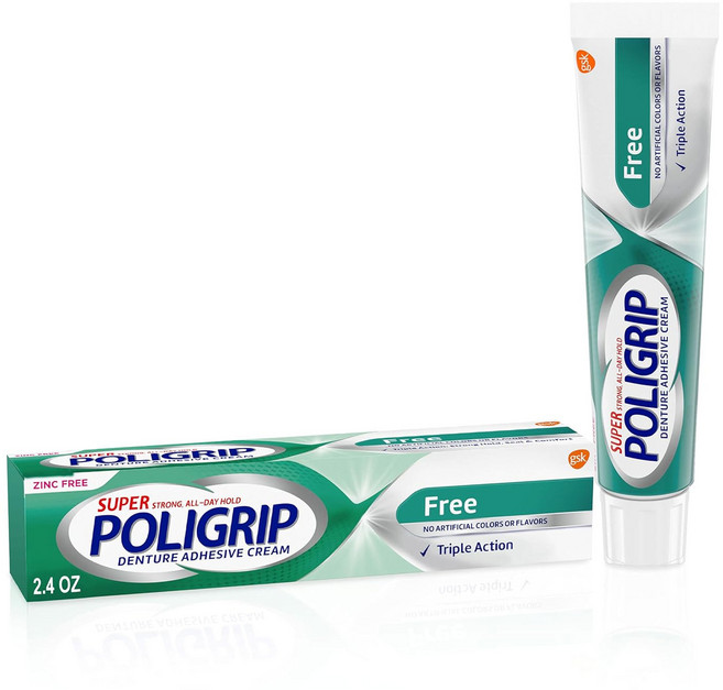 Poligrip Free 無味假牙黏著劑 不含鋅 無人工色素香料 2.4盎司, 1個