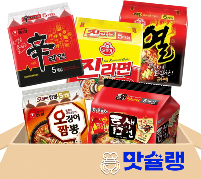 신라면5+열라면5+오징어짬뽕5+진라면매운맛5+틈새라면5, 1세트