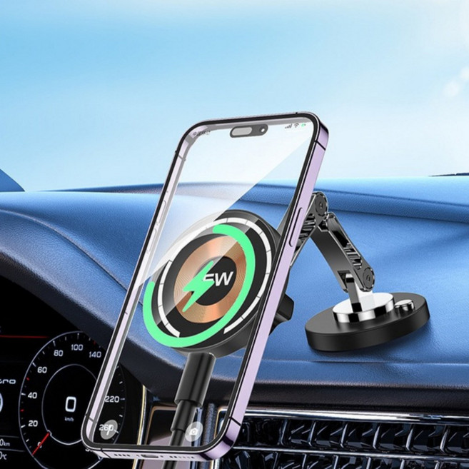 에이덤스 차량용 맥세이프 무선충전 핸드폰 거치대 고속충전, 1개, 블랙