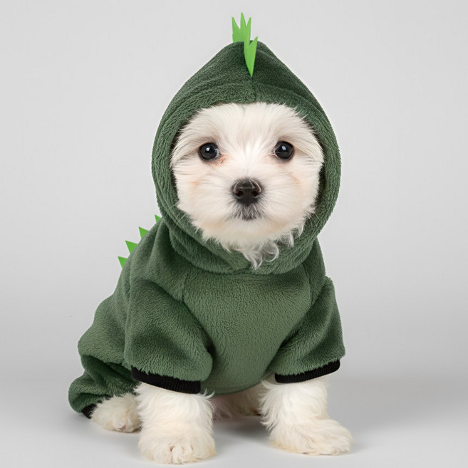 강아지 고양이옷 귀여운 공룡 티라노 후리스, 1개, 그린