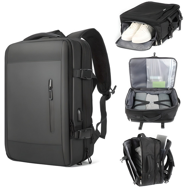 ALLILIO 여행 배낭 등산배낭 출장용 대용량 확장형 여행용 옥스포드 원단 백팩 가방 캐리어 결합 신방 전용 포켓 USB 충전 슬롯 백팩