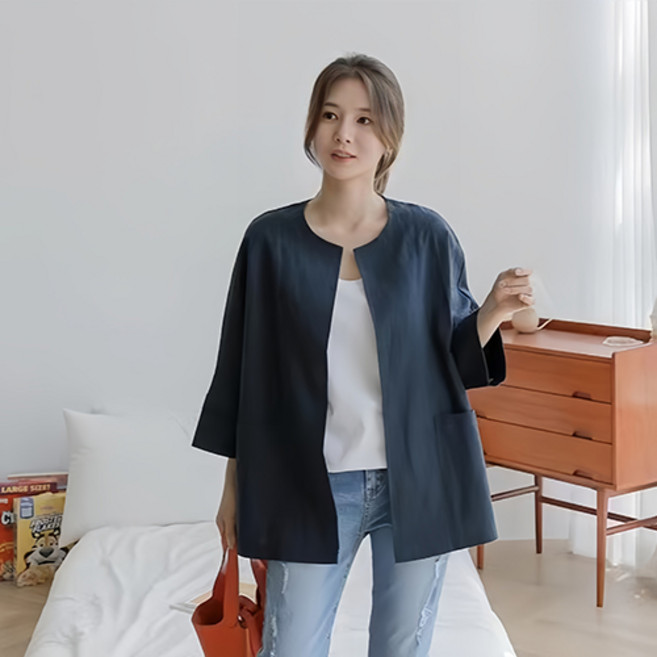 여성 봄 여름 루즈핏 노카라 자켓 시원한 얇은 오픈형 아우터 캐주얼 데일리 외투