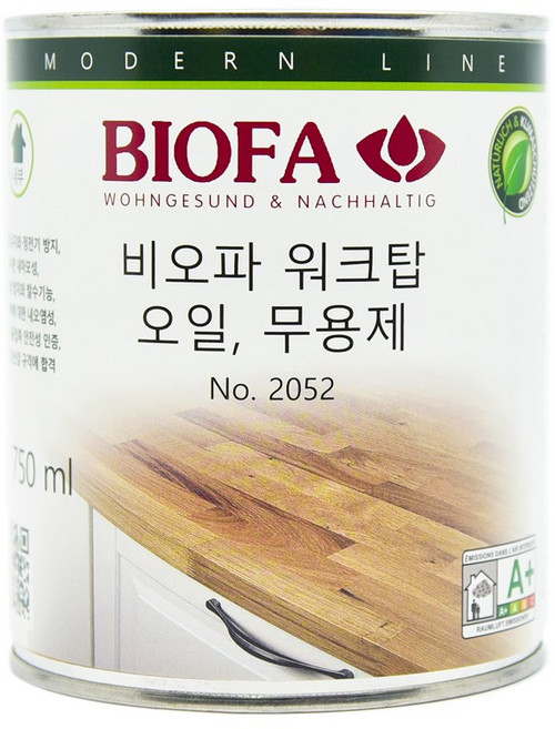 비오파 워크탑 오일 2052 (750ml) 무용제 주방가구 원목 목재 마감 오일, 투명, 750ml, 1개
