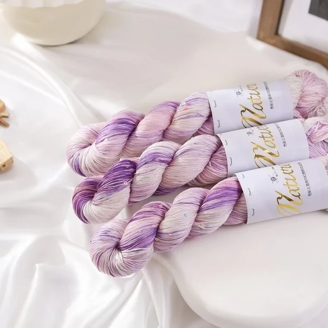 100g/롤 얇은 그라디언트 색상 텐셀 스팽글 여름을위한 손으로 염색 한 레이스 원사 목도리 스카프 300M 용, 04 Color 07, 1개