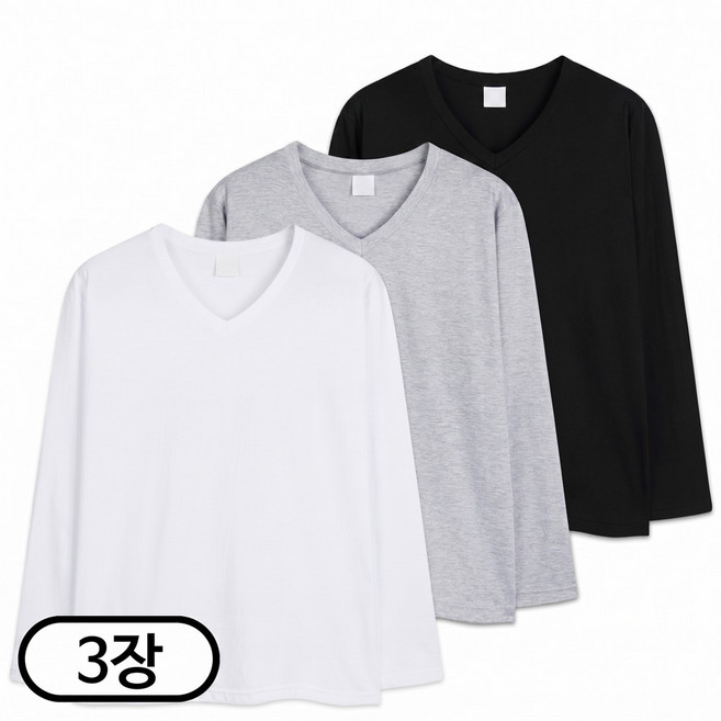 3장 세트 30수 브이넥 무지 긴팔 쭉티 면티 남녀공용 빅사이즈 티셔츠 (SCC5563PT)
